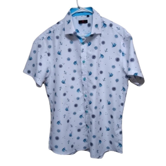 BC Collection men's short sleeve button up nautical shirt - Picture 1 of 7